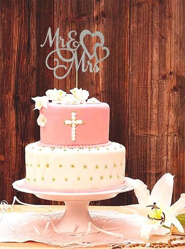 Silver Glitter Mr & Mrs Cake Topper for Bride and Groom Sign Wedding, Engagement, Wedding Anniversary Cake Toppers Decorations in Saudi Arabia