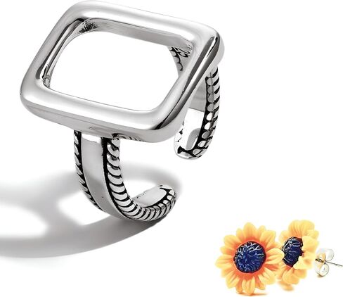 Minimalist Simple Geometric Square Ring,925 Sterling Silver Adjustable Open Rectangle Rings,Fashion Statement Rings For Women in Saudi Arabia
