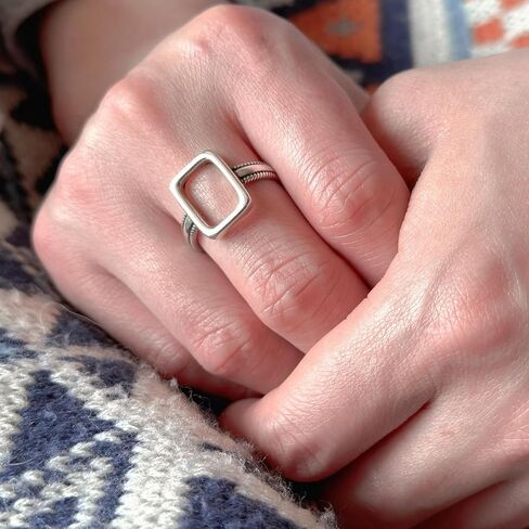 Minimalist Simple Geometric Square Ring,925 Sterling Silver Adjustable Open Rectangle Rings,Fashion Statement Rings For Women in Saudi Arabia