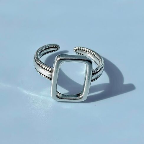 Minimalist Simple Geometric Square Ring,925 Sterling Silver Adjustable Open Rectangle Rings,Fashion Statement Rings For Women in Saudi Arabia