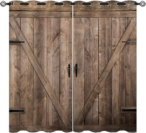 Old Antique Door Blackout Curtains for Girls Boy Home Decor, Wooden Rustic Barn Farm House Door Grommet Thermal Insulated Drapes Darkening Window Curtain for Bedroom Living Room, 42 x 63 Inch in Saudi Arabia