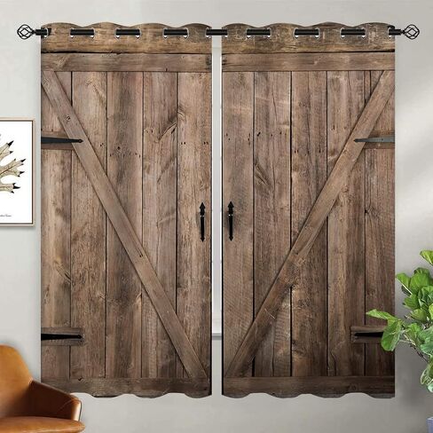 Old Antique Door Blackout Curtains for Girls Boy Home Decor, Wooden Rustic Barn Farm House Door Grommet Thermal Insulated Drapes Darkening Window Curtain for Bedroom Living Room, 42 x 63 Inch in Saudi Arabia