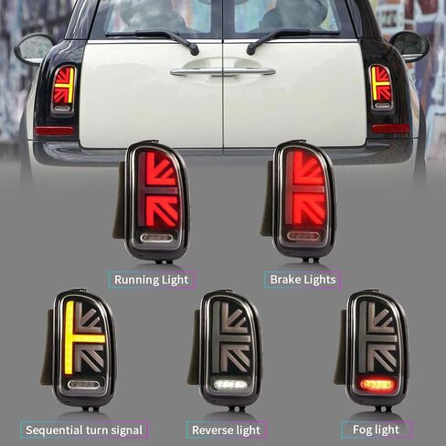 Archaic Full LED Tail Lights Compatible with 2007–2014 Mini Clubman R55,Mini Cooper/Cooper S/John Cooper Works Rear Lamps Assembly w/Start Up Animation&Sequential Turn Signal,Red in Saudi Arabia