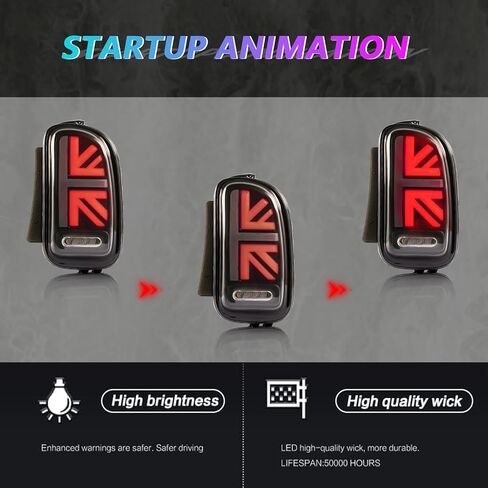 Archaic Full LED Tail Lights Compatible with 2007–2014 Mini Clubman R55,Mini Cooper/Cooper S/John Cooper Works Rear Lamps Assembly w/Start Up Animation&Sequential Turn Signal,Red in Saudi Arabia