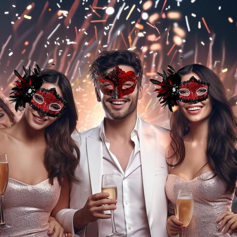 2024 New Feather Masquerade Mask for Women Men Couple in Kuwait