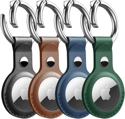 (4 Pack) T Tersely PU Leather Case Cover with Keychain for Apple Airtag,Airtag Holder,Airtag Key Ring,Anti-Scratch Anti-Lost Protective Accessories with Keyring for Tracker (Black+Red+Yellow+Brown) in Saudi Arabia