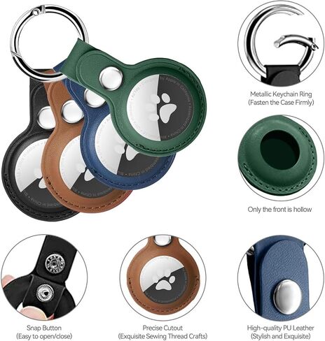 (4 Pack) T Tersely PU Leather Case Cover with Keychain for Apple Airtag,Airtag Holder,Airtag Key Ring,Anti-Scratch Anti-Lost Protective Accessories with Keyring for Tracker (Black+Red+Yellow+Brown) in Saudi Arabia