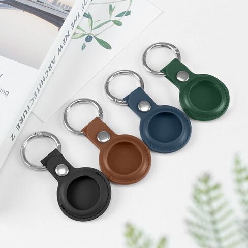 (4 Pack) T Tersely PU Leather Case Cover with Keychain for Apple Airtag,Airtag Holder,Airtag Key Ring,Anti-Scratch Anti-Lost Protective Accessories with Keyring for Tracker (Black+Red+Yellow+Brown) in Saudi Arabia
