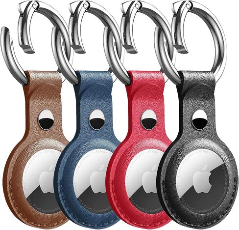(4 عبوات) غطاء حافظة من جلد البولي يوريثان T Tersely مع سلسلة مفاتيح لـ Apple Airtag، حامل بطاقة هوائية، حلقة مفاتيح Airtag، ملحقات حماية مضادة للخدش ومضادة للفقد مع حلقة مفاتيح للتتبع (أسود + أحمر + أصفر + بني) in Saudi Arabia