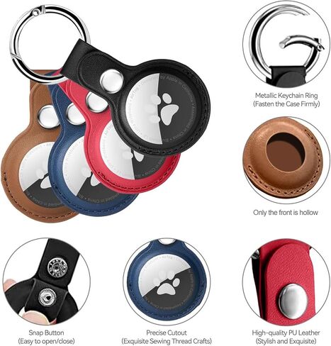 (4 عبوات) غطاء حافظة من جلد البولي يوريثان T Tersely مع سلسلة مفاتيح لـ Apple Airtag، حامل بطاقة هوائية، حلقة مفاتيح Airtag، ملحقات حماية مضادة للخدش ومضادة للفقد مع حلقة مفاتيح للتتبع (أسود + أحمر + أصفر + بني) in Saudi Arabia