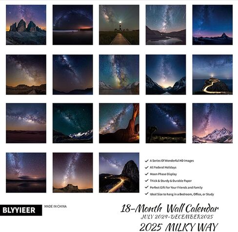 2025 Wall Calendar Milky Way, 18 Months Wallcalendar 2025, Jul.2024 - Dec.2025, 12" x 24" Opened, Thick Glossy Paper, Milky Way Calendars 2024-2025, Home and Office Organizer in Saudi Arabia