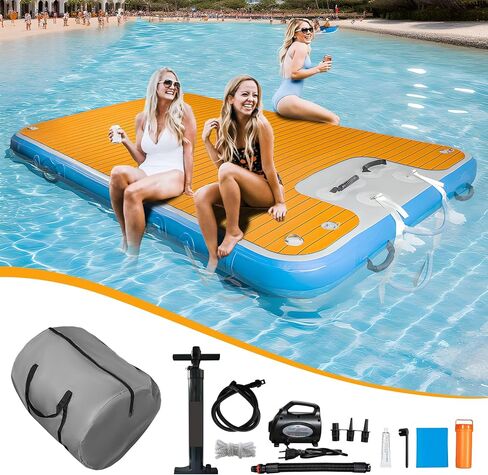 منصة رصيف عائمة قابلة للنفخ مقاس 8 × 5 قدم، رصيف عائم سميك للخدمة الشاقة مع مضخة هواء 600 وات ومضخة يدوية، رصيف عائم غير قابل للانزلاق ومضاد للانقلاب مع حقيبة تخزين للبحيرة وحمام السباحة والشاطئ والمحيط in Kuwait