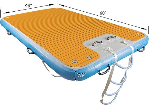 منصة رصيف عائمة قابلة للنفخ مقاس 8 × 5 قدم، رصيف عائم سميك للخدمة الشاقة مع مضخة هواء 600 وات ومضخة يدوية، رصيف عائم غير قابل للانزلاق ومضاد للانقلاب مع حقيبة تخزين للبحيرة وحمام السباحة والشاطئ والمحيط in Kuwait