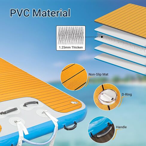 منصة رصيف عائمة قابلة للنفخ مقاس 8 × 5 قدم، رصيف عائم سميك للخدمة الشاقة مع مضخة هواء 600 وات ومضخة يدوية، رصيف عائم غير قابل للانزلاق ومضاد للانقلاب مع حقيبة تخزين للبحيرة وحمام السباحة والشاطئ والمحيط in Kuwait
