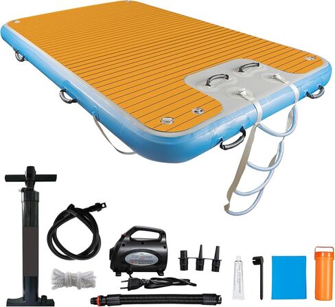 منصة رصيف عائمة قابلة للنفخ مقاس 8 × 5 قدم، رصيف عائم سميك للخدمة الشاقة مع مضخة هواء 600 وات ومضخة يدوية، رصيف عائم غير قابل للانزلاق ومضاد للانقلاب مع حقيبة تخزين للبحيرة وحمام السباحة والشاطئ والمحيط in Kuwait