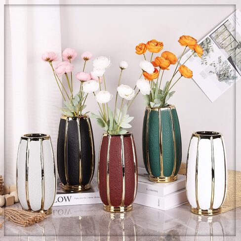 White Gold Home Decor Vase, Round White Bud Ceramic Vase for Flower Decoration, Luxury Home Decoration, Living Room Decoration, Dining Table Centerpiece (E-White) in Saudi Arabia