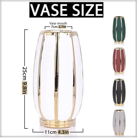 White Gold Home Decor Vase, Round White Bud Ceramic Vase for Flower Decoration, Luxury Home Decoration, Living Room Decoration, Dining Table Centerpiece (E-White) in Saudi Arabia