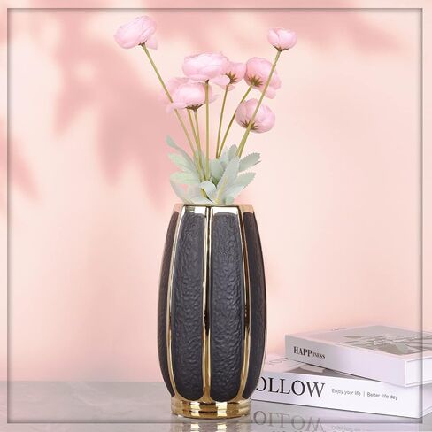 White Gold Home Decor Vase, Round White Bud Ceramic Vase for Flower Decoration, Luxury Home Decoration, Living Room Decoration, Dining Table Centerpiece (E-White) in Saudi Arabia