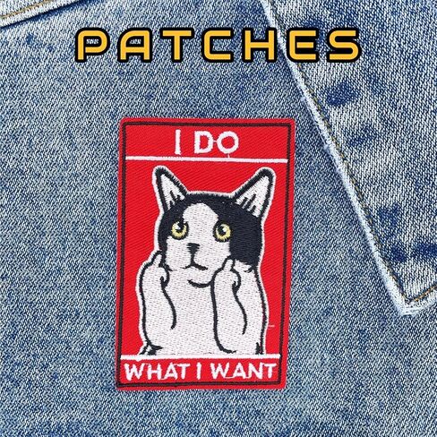 Cat Iron On Patches, White Cute Cats Embroidered Jean Patches, Green Sew On Patches, Funny Applique DIY Iron On Patches for Clothes, Vest, Jackets, Jeans, Backpacks, Clothing & Hats. in Saudi Arabia