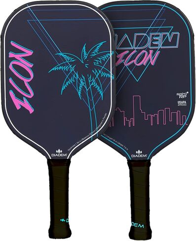 Diadem ICON Performance Pickleball Paddle | Graphite Carbon Fiber, Honeycomb Core, Fiberglass Face, Ultra Sleek Edge Guard, Spin Friendly | Indoor/Outdoor | USAPA Approved in Saudi Arabia