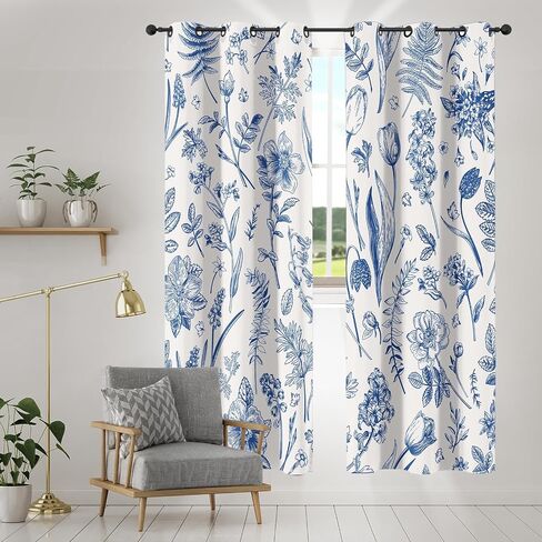 Colorful Vintage Curtains for Living Room, Blue Orange Checkered Geometric Solid Thermal Insulated Grommet Drapes, Room Darkening Window Curtain Panels(Set of 2, 52 x 84 Inch) in Saudi Arabia