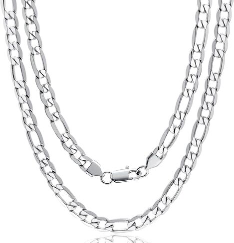 Stainless Steel Figaro Chain Necklace for Men Women, Real Gold/Black Plated Chains, 4/6/7/9mm width,18"-30" Length Jewelry Gift, Send Gift Box in Kuwait