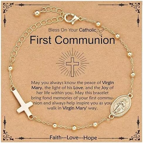 First Communion Confirmation Gifts Bracelet Silver Gold Plated Virgin Mary Cross Charm Link Chain Bracelet Rosary Beads Bracelet for Sister Catholic Jewelry Gifts in Saudi Arabia