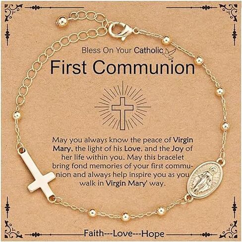First Communion Confirmation Gifts Bracelet Silver Gold Plated Virgin Mary Cross Charm Link Chain Bracelet Rosary Beads Bracelet for Sister Catholic Jewelry Gifts in Saudi Arabia