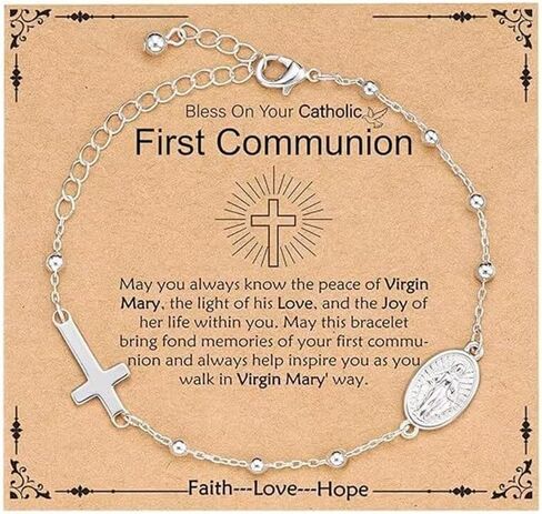 First Communion Confirmation Gifts Bracelet Silver Gold Plated Virgin Mary Cross Charm Link Chain Bracelet Rosary Beads Bracelet for Sister Catholic Jewelry Gifts in Saudi Arabia