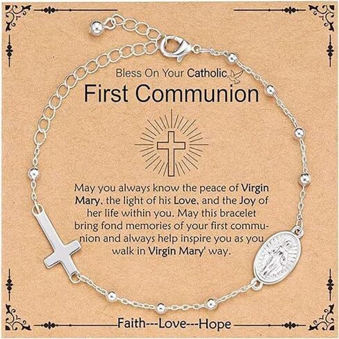 First Communion Confirmation Gifts Bracelet Silver Gold Plated Virgin Mary Cross Charm Link Chain Bracelet Rosary Beads Bracelet for Sister Catholic Jewelry Gifts in Saudi Arabia