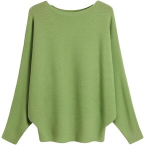 Blostirno Women's Boat Neck Batwing Sleeves Dolman Ribbed Knitted Sweaters Pullovers Tops