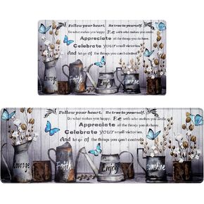 ASPMIZ Farmhouse Kitchen Rugs Sets of 2 Non Slip, Farm Floral Kitchen Mats Cushioned Anti Fatigue, Waterproof Kitchen Floor Mats for in Front of Sink, Farm Kitchen Decor, 18'' x 48'' + 18'' x 30''