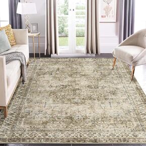 COZYLOOM Runner Rug 2x6 Vintage Rug Washable Rug Entryway Runners Hallway Indoor Rug Ultra-Thin Floral Floor Cover Kitchen Runner Rug Anti-Slip Backing Low Pile Rug Runner Retro Foldable Rug Beige