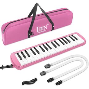 Flexzion Melodica 32 Key (Black) Piano Melodica Instrument Keyboard Harmonica Wind Musical Instrument with Portable Carrying Bag, 2 Long Tube and 2 Trumpet Mouthpiece Kit for Beginners Fun Music Gift