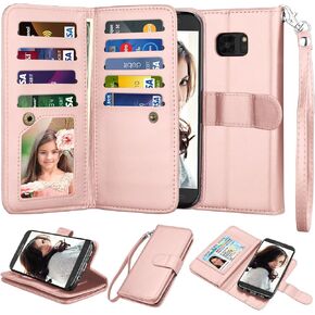 Njjex for Galaxy S7 Wallet Case, for Samsung Galaxy S7 Case, Luxury PU Leather [9 Card Slots] ID Credit Folio Flip Cover [Detachable] [Kickstand] Magnetic Closure Phone Case & Wrist Strap [Black]