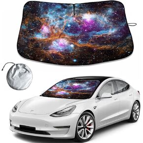 Windshield Sunshade - Car Sun Visor with Cartoon Eyes Design, UV Protection, Heat Insulation, Foldable Windshield Cover, Interior Sunblock for Tesla Model 3 and Model Y