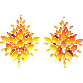 Rhinestone Glow In Black Light Neon ORANGE Pasties - Reusable Self Adhesive - Nipple Covers, Crystal, Lifestyle, Rave, Cosplay, Costume, Swinger, Dancer, Lingerie, EDC, Gems