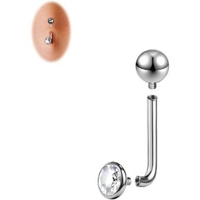 BodyAce 14G Solid Titanium Christina Piercings, Internally Threaded L Bent Christina Barbells, Cubic Zirconia Belly Rings Christina Piercing Jewelry