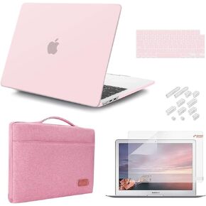 iCasso Compatible with MacBook Air 13.6 Inch Case 2024 2023 2022 Release M3 A3113 M2 A2681, Hard Plastic Case, Sleeve, Screen Protector, Keyboard Cover & Dust Plug-Rose Quartz