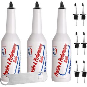 مجموعة تمارين Flair Bottles مكونة من 3 زجاجات تدريب النادل 25oz/750ml مجموعة Flair Bartending Kit للتدريب على الأداء، زجاجات المشروبات الكحولية، زجاجات زخرفية بيضاء لشاكر كوكتيل النبيذ في البار والحانة