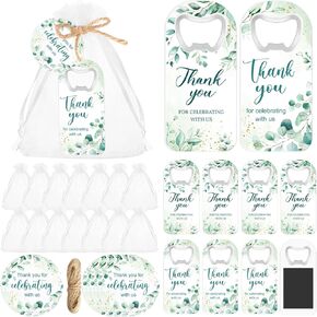 50 Sets Wedding Magnetic Bottle Openers Bulk Eucalyptus Bridal Shower Favors Handheld Thank You Bottle Opener Gifts for Guest with Tags Drawstring Bag for Wedding Baby Shower Souvenir