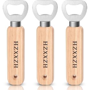 Bottle Opener Beer Opener Oak and Stainless Steel Bottle Opener with Solid Wood Handle (set of 3）