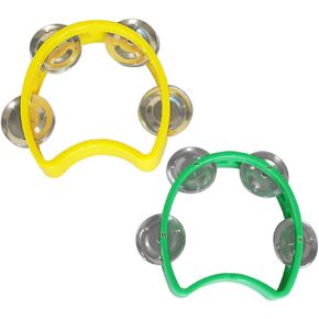 Bealuffe Tambourine Mini Hand Bell Percussion Musical Instrument Small Tambourine (Red 2 Pack)