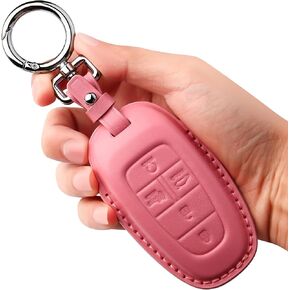 Tukellen for Hyundai Key Fob Cover Leather with Keychain Compatible with 2020 2021 Sonata,2022 Tucson Remote Key-Brown