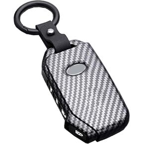 Key Fob Cover Case Fit for Kia Ceed Cerato Forte Niro Seltos Sorento Soul Sportage Telluride K5 Keyless Entry Remote Case Holder ABS Carbon Fiber Pattern (4 Buttons, Black)
