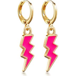 Star Lightning Heart Mini Huggie Hoop Earrings Gold Plated Charm Colorful Enamel Pink Small Crescent Planet Celestial Small Dangle Drop Earrings for Minimalist Birthday Christmas Party Fashion Jewelry Gifts