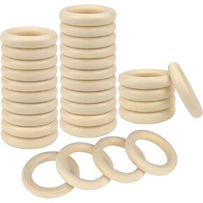 30 Pcs Unfinished Wooden Rings, Natural Wood Rings for Crafts, Macrame Rings Pendant Connectors Jewelry Making, 75mm/2.9inch