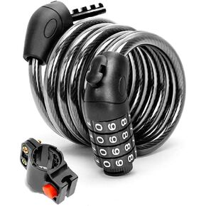 Premium Bike Lock, 48 Inches Bike Cable Lock, Durable 4 Digit Resettable Combination Coiling Bicycle Lock, Heavy Duty Anti Theft Cable Locks with Mounting Bracket, 1/2 Inch Diameter