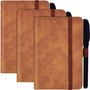 Koogel 3PCS Pocket Notebook Journals, Mini Notebooks with Pen Holder Hardcover Small Notepads for Note Taking School Office Black