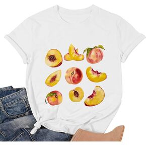 Peach Graphic Shirt for Women Fruit Print T-shirts Aesthetic Shirt Short Sleeve Summer Fruit Tee Tops